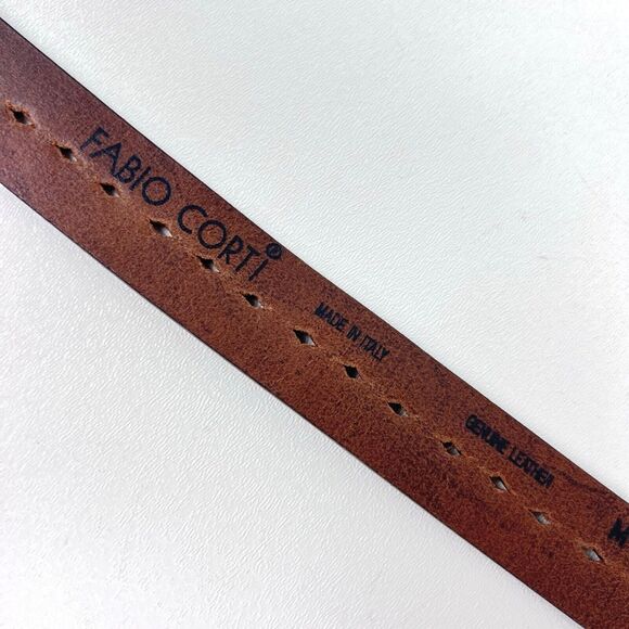 Fabio Corti Brown Leather Belt Diamond Cut-Outs Made in Italy Size Medium 38" - Picture 10 of 10